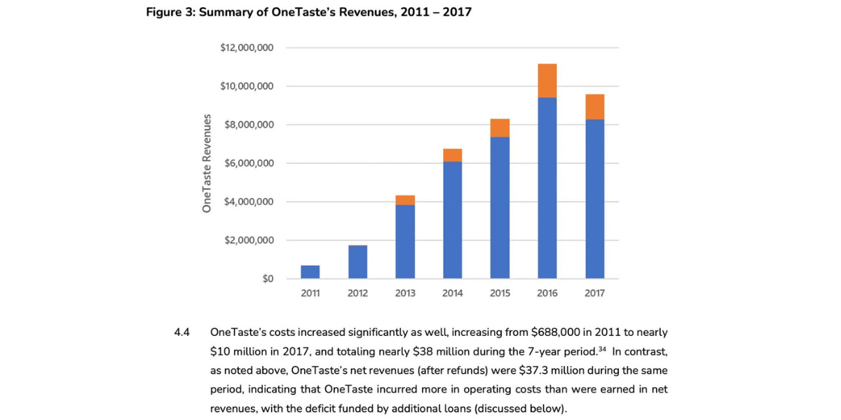 summary of onetaste revenue